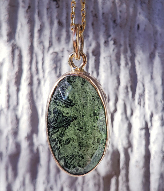 Moldavite Pendant in 14k Gold