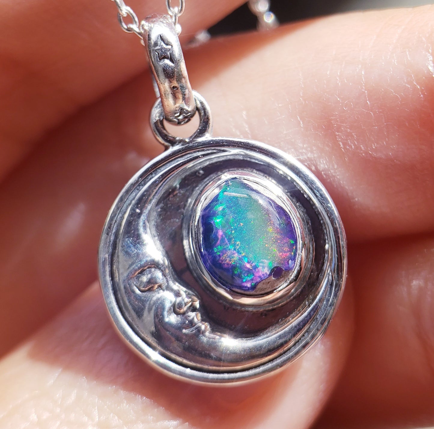 Galalxy Opal Moonface Necklace