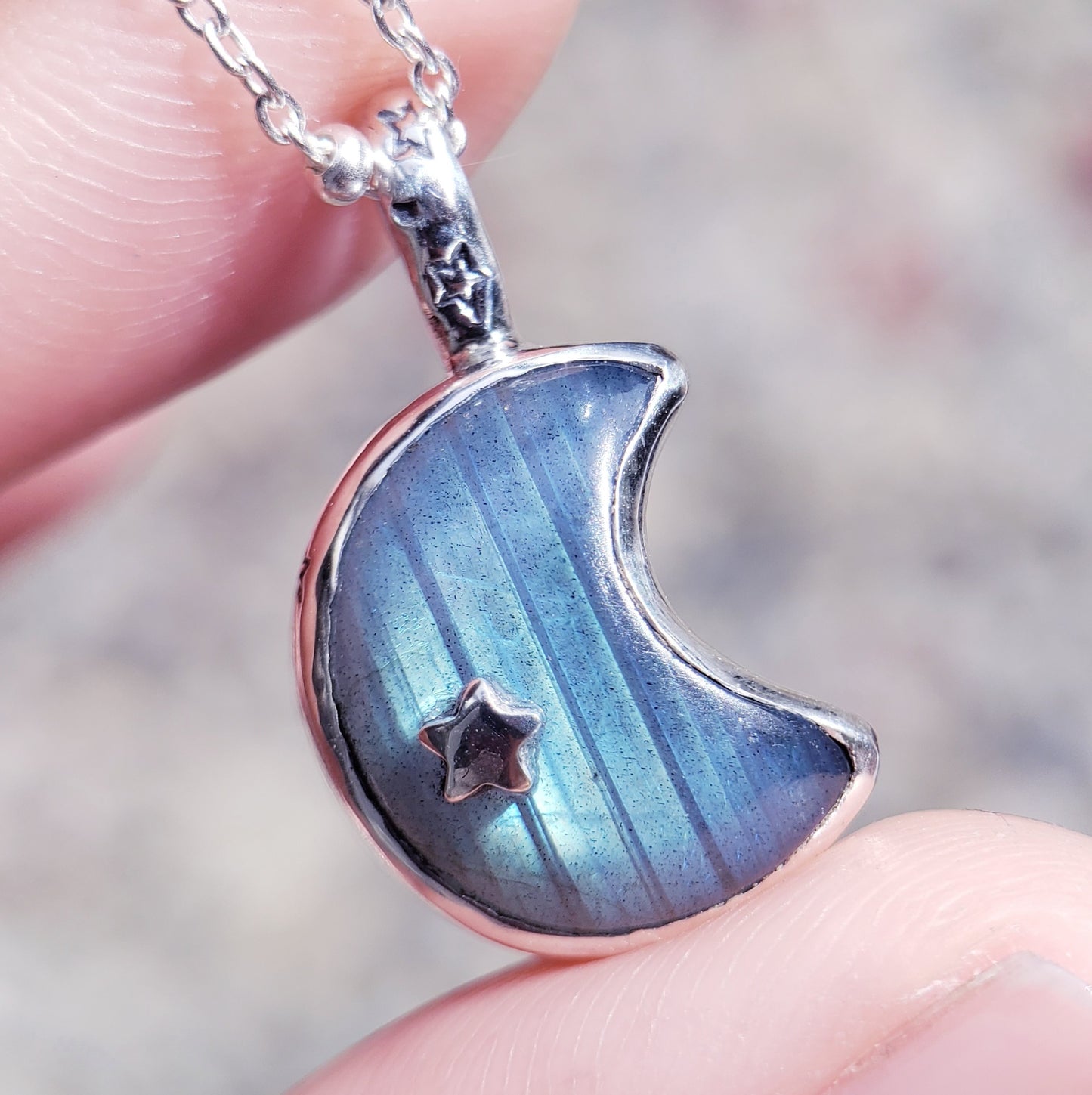 Labradorite Moon and Star Necklace