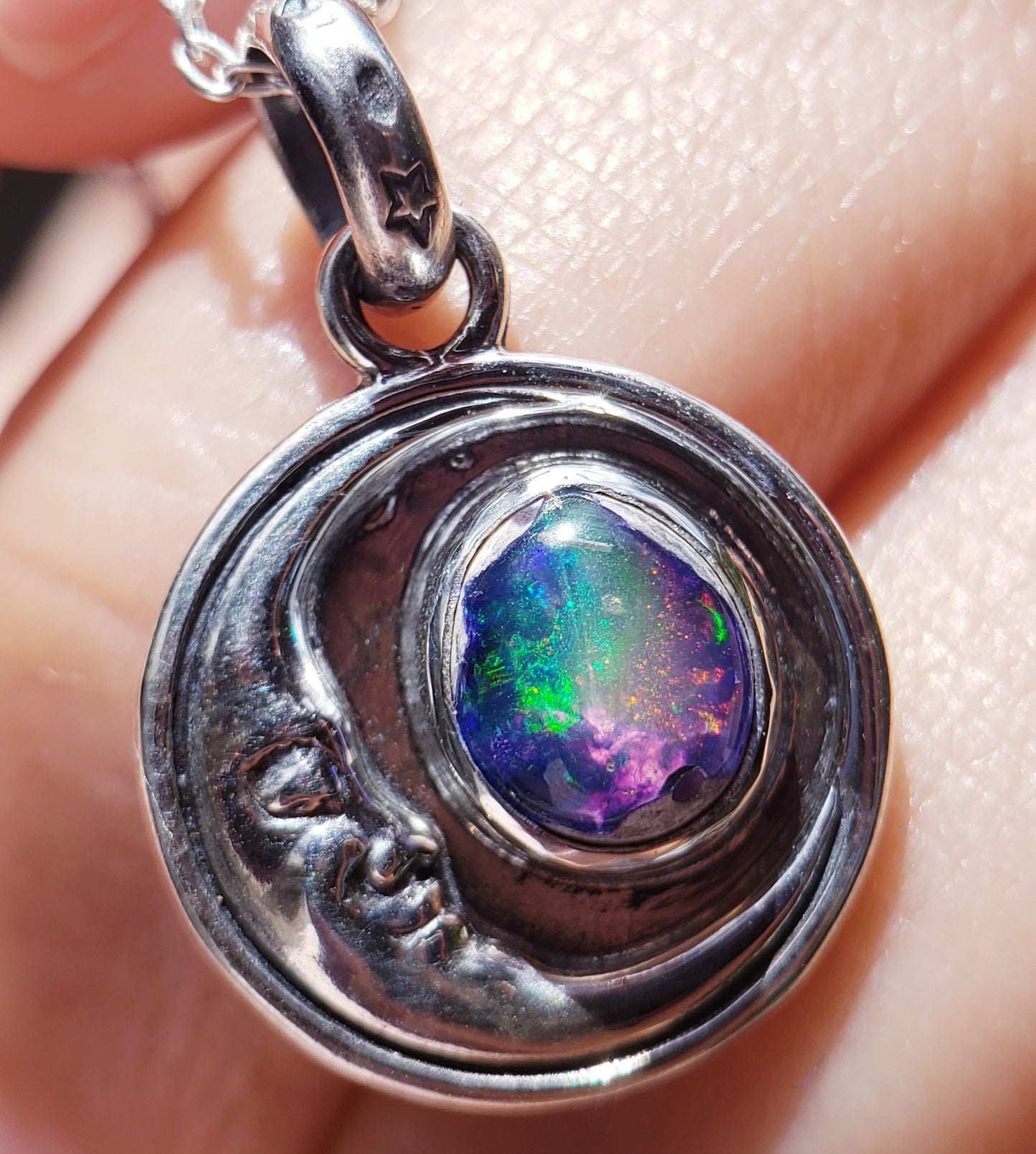 Galalxy Opal Moonface Necklace