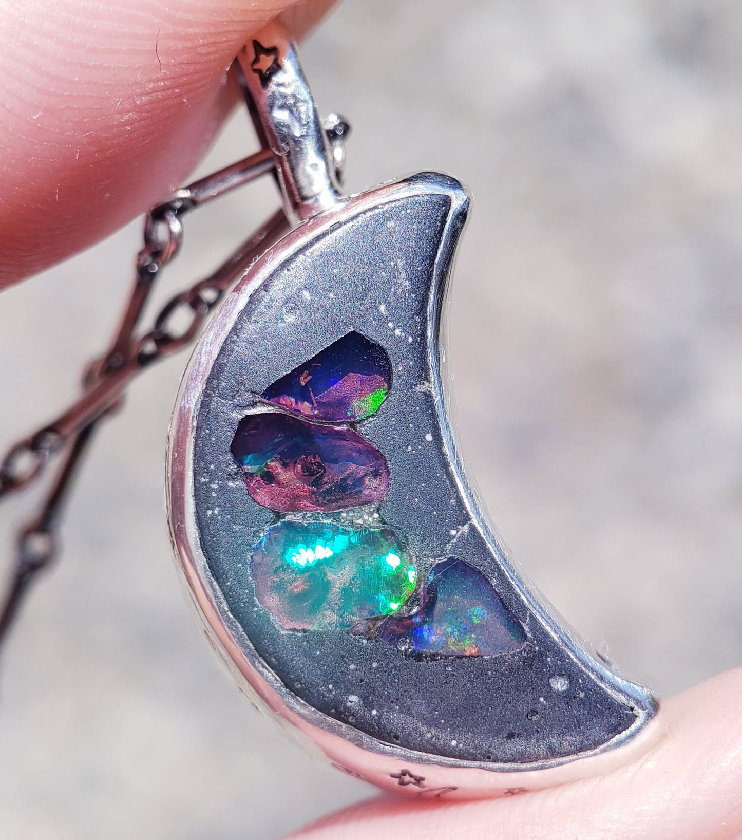 Galaxy Opal Black Moon Necklace