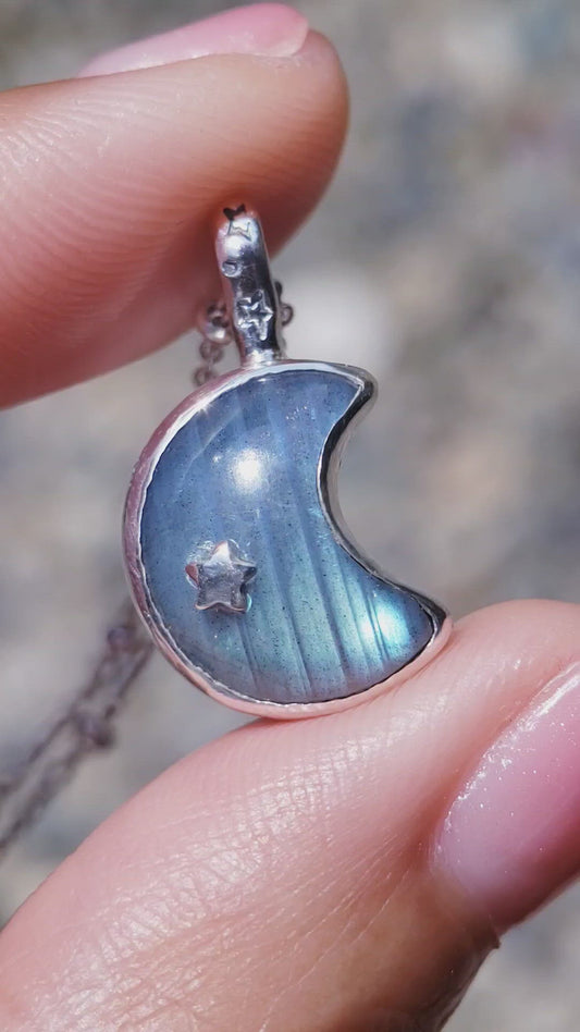 Labradorite Moon and Star Necklace