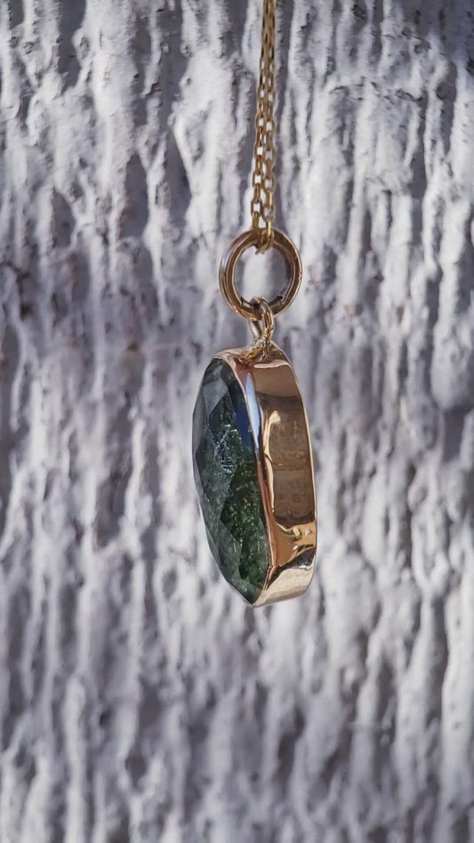 Moldavite Pendant in 14k Gold